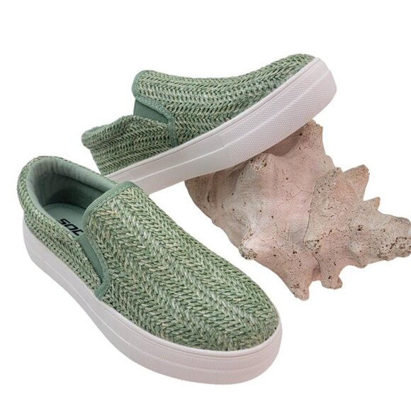 BUY ONE GET ONE FREE Soda Hike Slip-on  Fashion Sneaker  Sage Raffia - - Picture 2 of 7
